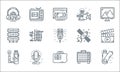 technology devices line icons. linear set. quality vector line set such as usb, simcard, usb, television, microphone, server,