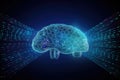 Technology digital Artificial intelligence brains form, glowing neon light blue for futuristic, processing data base and binary Royalty Free Stock Photo