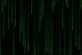 Technology digital binary code in color green with matrix dark or black background. Royalty Free Stock Photo