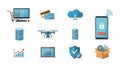 Technology and E-commerce Icon Set Royalty Free Stock Photo