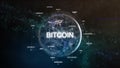 Technology earth from space word set with bitcoin in focus. Futuristic bitcoin cryptocurrency oriented words cloud 3D Royalty Free Stock Photo