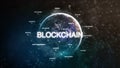 Technology earth from space word set with blockchain in focus. Futuristic bitcoin cryptocurrency oriented words cloud 3D Royalty Free Stock Photo