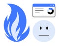 Abstract Fire, Data Analytics Interface, and Neutral Face for Technology and Emotion Concepts Royalty Free Stock Photo