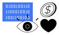 Digital Data, Money Symbol, Heart, and Eye Icon Technology, Finance, and Human Connection Royalty Free Stock Photo
