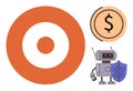 Technology and Finance Symbolized by Robot, Coin with Dollar, and Orange Target Icon Royalty Free Stock Photo