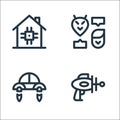 Technology of the future line icons. linear set. quality vector line set such as blaster, flying car, contact