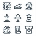 Technology of the future line icons. linear set. quality vector line set such as smart clothing, foldable phone, cloning, mind