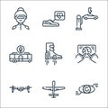technology of the future line icons. linear set. quality vector line set such as bionic eye, uav, quadrocopter, touch screen,