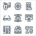 technology of the future line icons. linear set. quality vector line set such as contact, cloning, robotic arm, dna, hologram,