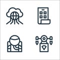 Technology of the future line icons. linear set. quality vector line set such as drone delivery, astronaut, foldable phone