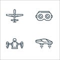 technology of the future line icons. linear set. quality vector line set such as flying car, jetpack, vr glasses