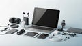 Technology gadgets and devices on desk Royalty Free Stock Photo