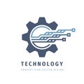 Technology gear concept business logo template design. Cogwheel mechanic sign. Computer network SEO icon. Royalty Free Stock Photo