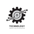 Technology gear concept business logo template design. Cogwheel mechanic sign. Computer network SEO icon. Royalty Free Stock Photo