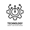 Technology gear concept business logo template design. Cogwheel mechanic sign. Computer network SEO icon. Search engine Royalty Free Stock Photo