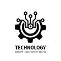 Technology gear concept business logo template design. Cogwheel mechanic sign. Computer network SEO icon. Search engine Royalty Free Stock Photo