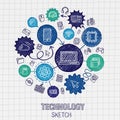 Technology hand drawing integrated sketch icons Royalty Free Stock Photo