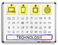 Technology hand drawing line icons.