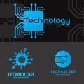 Technology icon, cyber security symbol, global engineering logo, gear, light bulb, brainstorming, circuit connection, computer