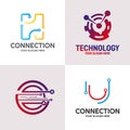 Technology icon, cyber security symbol, global engineering logo, gear, light bulb, brainstorming, circuit connection, computer