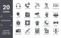 technology icon set. include creative elements as big headphones, tablet with picture, robotic hand, summary, satellite station,