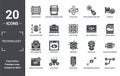 technology icon set. include creative elements as pixels per inch, elements, self-closing tag, embedding, sales funnel, email