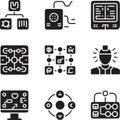 Technology Icons Set: Data Flow, Network, Brainstorming, and Mind Map Concepts Royalty Free Stock Photo