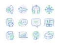 Technology icons set. Included icon as Airplane, Translation service, Chart signs. Vector