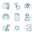 Technology icons set. Included icon as Approved phone, Talk bubble, Rating stars signs. Vector