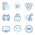 Technology icons set. Included icon as Blocked card, Partnership, Security lock signs. Vector