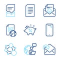 Technology icons set. Included icon as Corrupted file, Loan percent, Internet document signs. Vector Royalty Free Stock Photo