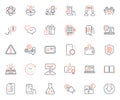 Technology icons set. Included icon as Graph laptop, Puzzle and Cogwheel web elements. For website app. Vector