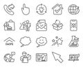 Technology icons set. Included icon as Hand click, Share call, Seo strategy signs. Vector