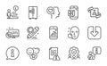 Technology icons set. Included icon as Instruction manual, Load document, Project edit. Vector