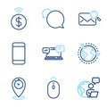 Technology icons set. Included icon as Messenger, Swipe up, Timer signs. Vector