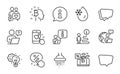 Technology icons set. Included icon as Outsource work, Travel loan, Discount button. Vector