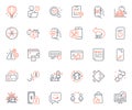 Technology icons set. Included icon as Outsourcing, Flight mode and Report checklist web elements. Vector
