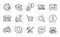 Technology icons set. Included icon as Quote bubble, Favorite, Website statistics. Vector