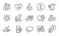 Technology icons set. Included icon as Refrigerator, Chat messages, Loyalty points. Vector