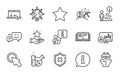 Technology icons set. Included icon as Reject protection, Scroll down, Candlestick chart. Vector