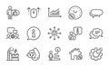 Technology icons set. Included icon as Seo gear, Security lock, Electricity factory. Vector