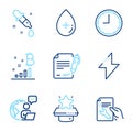 Technology icons set. Included icon as Signing document, Time, Repair document signs. Vector