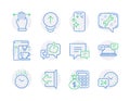 Technology icons set. Included icon as Swipe up, Finance calculator, Sign out signs. Vector