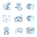 Technology icons set. Included icon as Time management, Support, Smile signs. Vector
