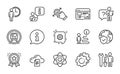 Technology icons set. Included icon as Web report, Waiting, Repairman. Vector