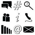 Technology icons set with messenger , communication icons, phone receiver, search loop, people and information symbol, Internet s