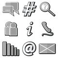 Technology icons set with messenger , communication icons, phone receiver, search loop, people and information symbol, Internet s