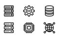 Technology Icons Set With Servers Database CPU And Network Globe Keywords: technology, server, rack Royalty Free Stock Photo