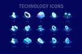 Technology icons set for workflow diagram - AI and data, AI agent, machine learning, API cloud integration, server, database, Royalty Free Stock Photo