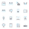 Technology improvements linear icons set. Advancements, Upgrades, Innovations, Breakthroughs, Development, Digitization